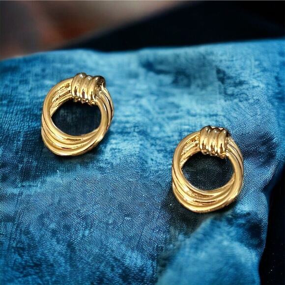 Love Knot Gold‎ Drop Hoop Earrings 1" Hypoallergenic - Picture 1 of 3